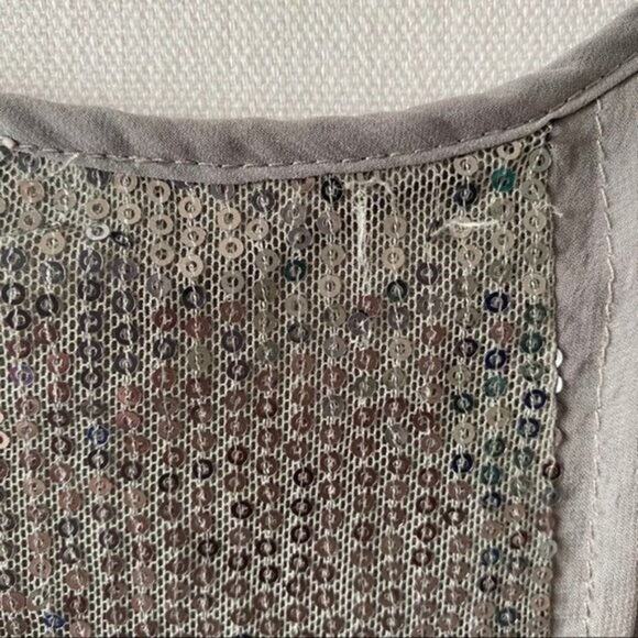 Studio Y Blouse Top Womens Large Gray Pleated Sequin Chiffon Office Capsule - Picture 9 of 13